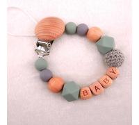 Bracelet Porte Tétine,Porte-Sucette En Perles De Bois Et Silicone,Possibilité D'imprimer Le Nom Du Bébé Gratuitement,Fait Main,Avec Clip,Chaîne Sécurisée Pour Les Tout Petits - Type Sage Green