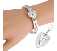 Bracelet pour couple en acier inoxydable avec pierre de projection de cœur | Bijoux assortis en acier de 5,8 cm | Image cachée romantique | Accessoire de promesse unisexe réglable, Refer to
