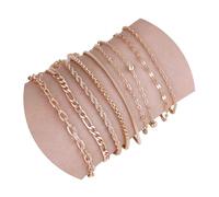 Bracelet pour femme - Bracelet à maillons délicats en forme de cœur et papillon empilable - Trombones satellites à chevrons - Chaîne en corde figaro - Bijoux cadeaux d'anniversaire, fête de Noël