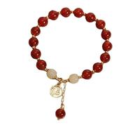 Bracelet pour femme - Bracelet rouge en pierre précieuse - Breloque porte-bonheur - Décoration Feng Shui - Pour la bonne fortune - Boucles d'oreilles de Saint-Valentin pour femme, taille unique