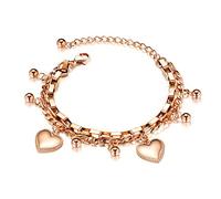 Bracelet pour femme en or rose avec pendentif cœur, Acier inoxydable