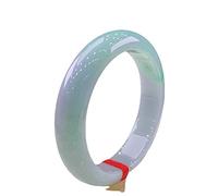 Bracelet pour femme, Female Jade Bangle, Floating Flower Translucent Jade Bangle, Half Light Green Half Light White Natural Round Jade Bracelet, for Girlfriend, for Mother, with Jewelry Box, 54-62mm,6