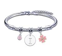 Bracelet pour Femme Fille A B C D E F G H I J K L M N O P Q R S T U V W X Y Z Bracelet Lettre Initiale Pendentif Cadeau pour Amie Fille Sœur Collegue Maman Couple Anniversaire Saint Valentin (1I)