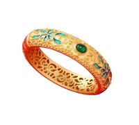 Bracelet pour Femme, Nouveaux BraceletsLarges en émail cloisonné et for Femmes, Bijoux artisanaux, Manchettes dorées Tendance, bracelets en émail pour femme faits à la main Motif floral vintage