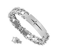 Bracelet pour homme avec croix My Dear Dad Husband Son Grandson - Bracelet à maillons en acier inoxydable - Boîte cadeau réglable incluse,