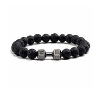 Bracelet pour homme avec haltères en pierre de lave naturelle bracelet avec perles d'anxiété bracelet perles de yoga ensembles de bijoux élastiques pour femmes et hommes, 19cm/7.48inches, Pierre, Pas