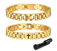 Bracelet pour homme en acier inoxydable avec croix - Jésus-Christ Crucifix - Réglable avec fermoir à bascule - Cadeau pour fils, papa, mari, frère, confirmation, Eine Grösse, Acier inoxydable, No