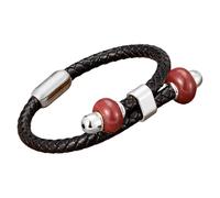 Bracelet Pour Homme En Cuir Tressé, Orné De Perles De Pierre Naturelle Et D'Un Fermoir Magnétique. Bijou Vintage Bohème Fait Main, Idéal Comme Cadeau Pour La Saint-Valentin Ou Un Anniversaire.