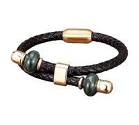 Bracelet Pour Homme En Cuir Tressé, Orné De Perles De Pierre Naturelle Et D'Un Fermoir Magnétique. Bijou Vintage Bohème Fait Main, Idéal Comme Cadeau Pour La Saint-Valentin Ou Un Anniversaire.
