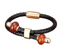 Bracelet Pour Homme En Cuir Tressé, Orné De Perles De Pierre Naturelle Et D'Un Fermoir Magnétique. Bijou Vintage Bohème Fait Main, Idéal Comme Cadeau Pour La Saint-Valentin Ou Un Anniversaire.