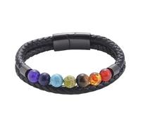Bracelet Pour Homme En Cuir Véritable Tressé Double Couche, Orné De Perles De Pierre Naturelle Et De Pierres Pour L'Harmonisation Des 7 Chakras. Fermoir Magnétique. Bijou De Protection, Cadeau I