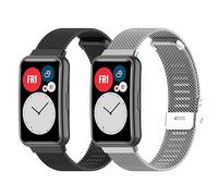 Bracelet pour Huawei Watch Fit/Fit New/Fit Special Edition, Bracelet de rechange en acier inoxydable réglable pour Huawei Fit Accessoires (Argent+Noir)