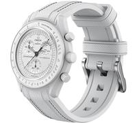 Bracelet pour montre Omega x Swatch MoonSwatch 20mm,Bracelet de Remplacement en Silicone Souple Omega Swatch Speedmaster,Courbé Moonswatch Bracelet Hommes et Femmes (Ligne blanche et noire)