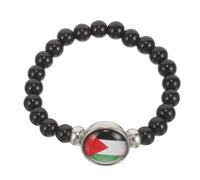 Bracelet pour Poignets Drapeau Palestinien Noir Ajustable en Verre | Finition Lisse et Raffinée, Perles Polies, Style Chic, pour Tenues, Réunions et Présents