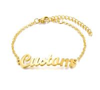 Bracelet Prénom Personnalisé, Kucheed Bracelet Jonc Plaque Prénom Plaqué or 18 Carats, Bijoux Élégants avec Inscription au Choix, Cadeaux Uniques pour un Anniversaire Fête des Mères (Or)