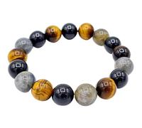Bracelet protection: oeil de tigre, labradorite, obsidienne (boules 5-6mm)