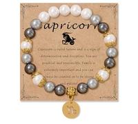 Bracelet réglable avec 12 constellations - Perles blanches et grises - Bracelet extensible à breloques constellation - Cadeau d'anniversaire, One Size, Acier allié, Pas de gemme