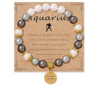 Bracelet réglable avec 12 constellations - Perles blanches et grises - Bracelet extensible à breloques constellation - Cadeau d'anniversaire, taille unique, Acier allié, Pas de gemme