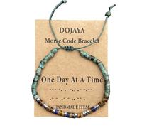 Bracelet réglable avec code morse turquoise africaine un jour à la fois - Œil de tigre et lapis lazuli - Cadeau inspirant pour homme et femme - Bijou de motivation quotidien, Medium, Pierre, Pas de