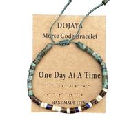 Bracelet réglable avec code morse turquoise africaine un jour à la fois - Œil de tigre et lapis lazuli - Cadeau inspirant pour homme et femme - Bijou de motivation quotidien, Medium, Pierre, Pas de