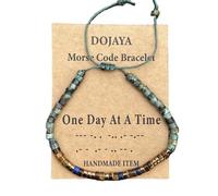 Bracelet réglable avec code morse turquoise africaine un jour à la fois - Œil de tigre et lapis lazuli - Cadeau inspirant pour homme et femme - Bijou de motivation quotidien, Medium, Pierre, Pas de
