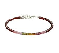 Bracelet réglable en argent plaqué avec perles facettées en forme de pneu de 3 mm et tourmaline pastèque, 17,8 cm, pour hommes et femmes | LK_STACK_07692