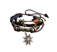 Bracelet réglable en cuir synthétique tressé avec breloque soleil pour un usage quotidien vintage ethnique