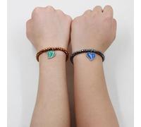 Bracelet réglable en forme de cœur pour couple - Changement de couleur d'humeur et perles en hématite - Bijoux d'amitié assortis pour elle et lui, longueur de 17,8 cm avec chaîne d'extension de 5,1 cm