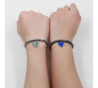 Bracelet réglable en forme de cœur pour couple - Changement de couleur d'humeur et perles en hématite - Bijoux d'amitié assortis pour elle et lui, longueur de 17,8 cm avec chaîne d'extension de 5,1 cm