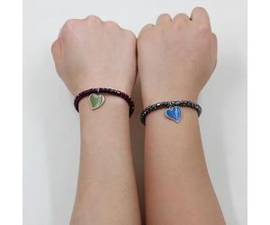 Bracelet réglable en forme de cœur pour couple - Changement de couleur d'humeur et perles en hématite - Bijoux d'amitié assortis pour elle et lui, longueur de 17,8 cm avec chaîne d'extension de 5,1 cm