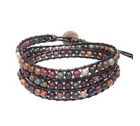 Bracelet réglable en perles pour homme et femme - Pierre précieuse tressée - 2/3 tours - Bijoux faits à la main - Longueur : 61,5 cm - Largeur : 0,8 cm - Pierre, Picasso, length is 24.21 inch and the
