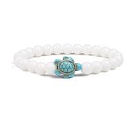 Bracelet Réglable en Pierre Naturelle de 8 mm, Unisexe, Extensible, en Porcelaine Blanche, avec Breloque Tortue de Mer, Idéal pour La Saint-Valentin, Un Anniversaire ou Noël.