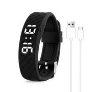 Bracelet Réveil Intelligent avec Vibrations, Surveillance du Sommeil, Podomètre, IP65 Étanche, jusqu'à 8 alarmes personnelles ou rappels de Pilule par Jour, 15 Jours Longue Autonomie de Batterie, Noir
