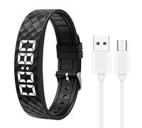 Bracelet Réveil Vibrant, Montre Alarme Silencieuse 8 Rappels Étanche IP67 Podomètre Sommeil Chronomètre Réveil Douceur sans Bruit Silicone Souple pour Femme Homme Sourd Senior, Noir