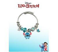 Bracelet rigide argenté avec pendentif Stitch - Bijou fantaisie Disney femme avec perles et charms