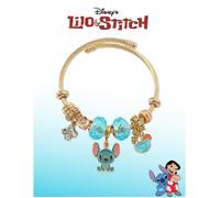 Bracelet rigide dor avec pendentif Stitch turquoise Bijou fantaisie Disney femme avec charms