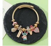 Bracelet rigide doré avec charms - Pendentif Stitch émaillé - Bijou fantaisie Disney femme