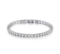 Bracelet rivière en oxyde de zirconium carré AAA 5 mm pour femme, 5 mm plaqué or jaune 18 carats, bracelet à maillons de tennis charmant avec 1 rangée de zircones étincelantes (argenté)