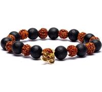 Bracelet Rudraksha/pierre de lave et Om élastique -- 0.8cm;9cm