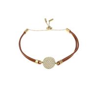 Fossil Bracelet Sadie de en cuir, brun, à disque scintillant, pour femme, JF04545710
