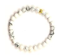 Bracelet sans fermoir en pierres véritables, perles de 6 mm avec intercalaire plaqué or. Idée cadeau NOEL, Saint Valentin (HOWLITE, 18)