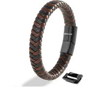 Bracelet SERASAR en cuir véritable pour homme [Steady] Marron, 23 cm, fermoir magnétique en acier inoxydable, boîte à bijoux