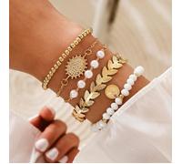 Bracelet - SHOP-STORY - SELENA - 5 Bracelets - Bohème Chic - Doré et Blanc