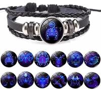 Bracelet signe du zodiaque - Bracelet lumineux avec 12 signes du zodiaque constellation | Bracelets en cuir synthétique unisexe | Bracelet de manifestation sereine pour homme et femme, Refer to