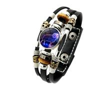 Bracelet Signe Du Zodiaque En Cuir Qui Brille Dans Le Noir | Bracelet à Esprit Multicouche Réglable 12 Signes Du Zodiaque Constellations, Bracelet Du Zodiaque En Cuir Vintage