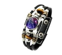 Bracelet Signe Du Zodiaque En Cuir Qui Brille Dans Le Noir | Bracelet à Esprit Multicouche Réglable 12 Signes Du Zodiaque Constellations, Bracelet Du Zodiaque En Cuir Vintage