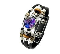 Bracelet Signe Du Zodiaque En Cuir Qui Brille Dans Le Noir | Bracelet à Esprit Multicouche Réglable 12 Signes Du Zodiaque Constellations, Bracelet Du Zodiaque En Cuir Vintage