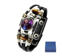Bracelet Signe Du Zodiaque En Cuir Qui Brille Dans Le Noir | Bracelet à Esprit Multicouche Réglable 12 Signes Du Zodiaque Constellations, Bracelet Du Zodiaque En Cuir Vintage
