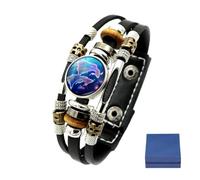 Bracelet Signe Du Zodiaque En Cuir Qui Brille Dans Le Noir | Bracelet à Esprit Multicouche Réglable 12 Signes Du Zodiaque Constellations, Bracelet Du Zodiaque En Cuir Vintage