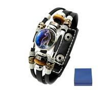 Bracelet Signe Du Zodiaque En Cuir Qui Brille Dans Le Noir | Bracelet à Esprit Multicouche Réglable 12 Signes Du Zodiaque Constellations, Bracelet Du Zodiaque En Cuir Vintage